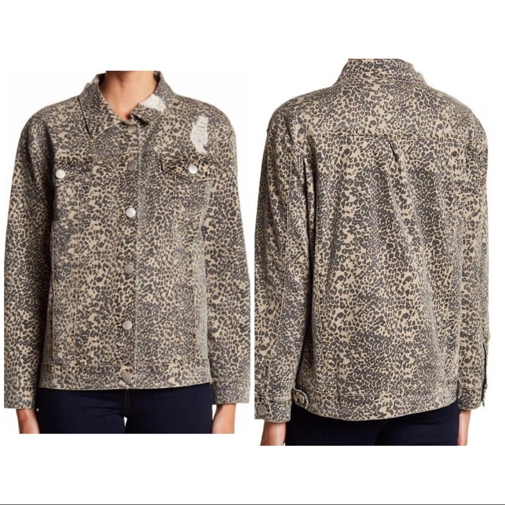 NWT Ashley Mason Distressed Leopard Print Jacket medium black tan animal - Picture 7 of 7